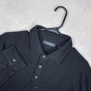 Williams & Kent Black Merino Wool Long Sleeve Polo Men's L Black Luxury Minimal